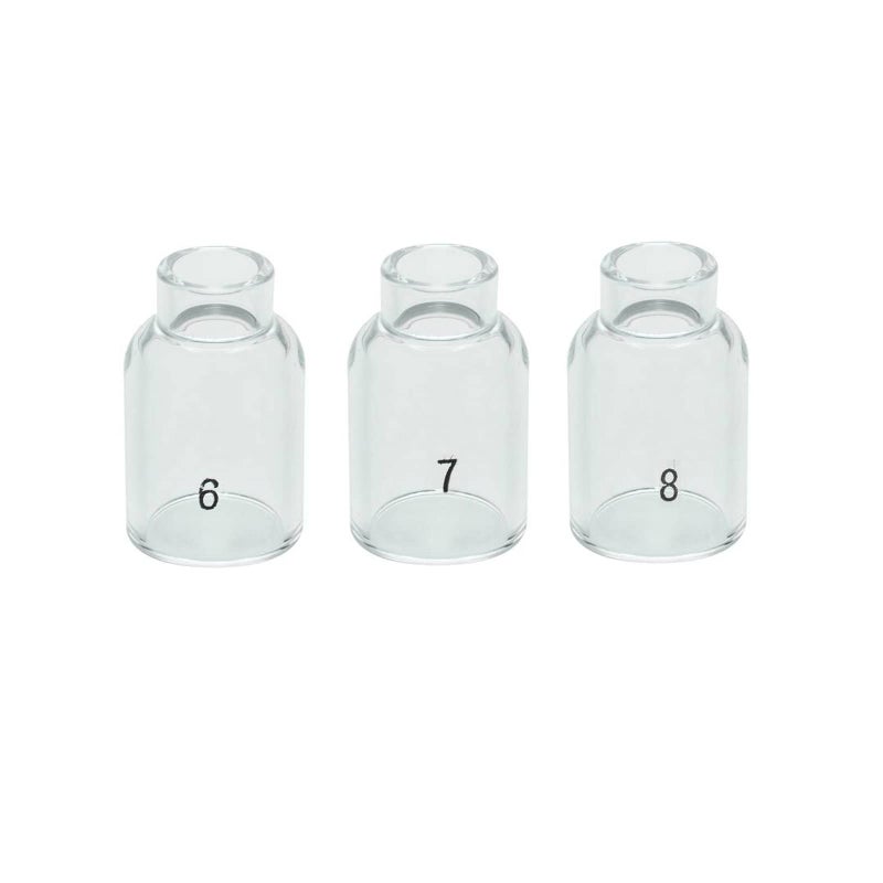 RIVERWELD TIG Glass Cups Clear Quartz Nozzle 53N60 6# 3/8"" 9.5mm, 53N61 7# 7/16"" 11.00mm, 53N61S 8# 1/2"" 12.5mm Assorted kit for SR WP 9 17 18 20 25 26 TIG Welding Torches Pack of 3 - Image 1